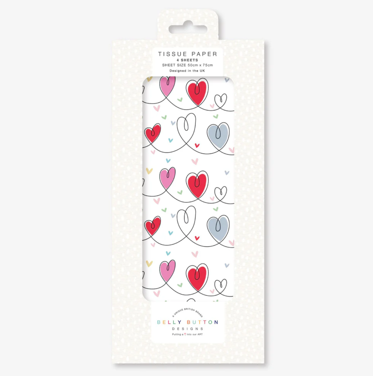 Belly Button Multi Hearts Tissue Paper - Pack 4 Sheets