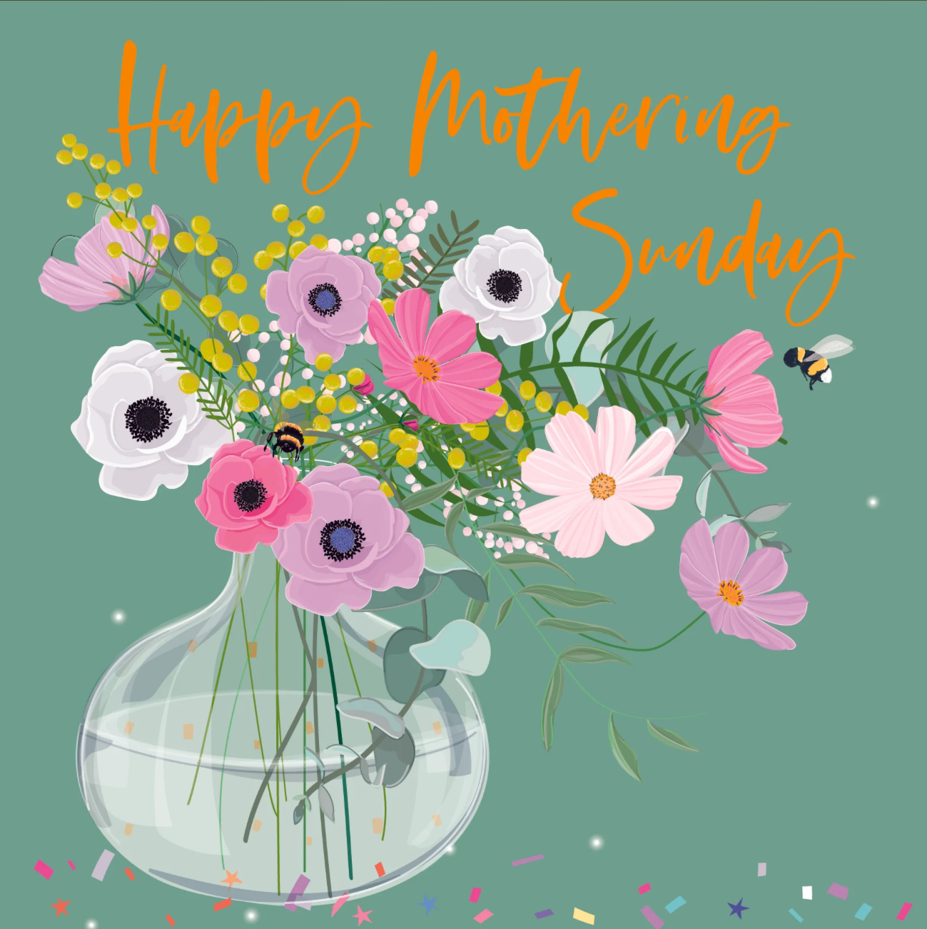 Belly Button Happy Mothering Sunday Flowers In Vase Green Card