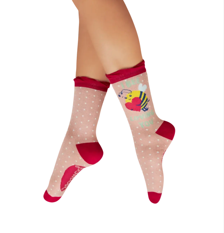Powder I Bee Loving You - Ladies Bamboo Ankle Socks - Petal Pink