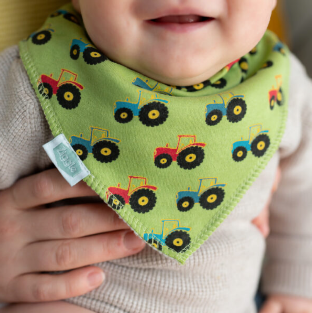 Ziggle Tractor Dribble Bib - Green
