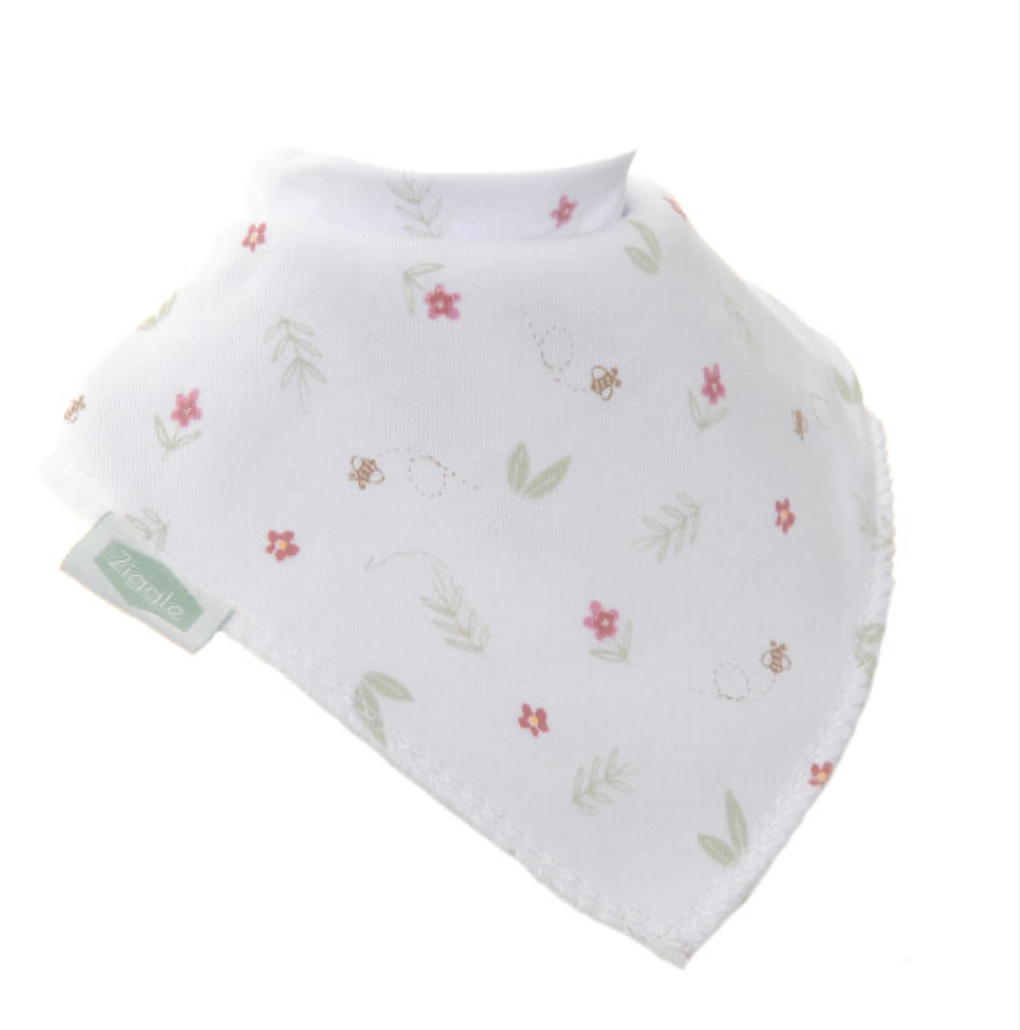 Ziggle Flowers & Ferns Print Dribble Bib - Ivory