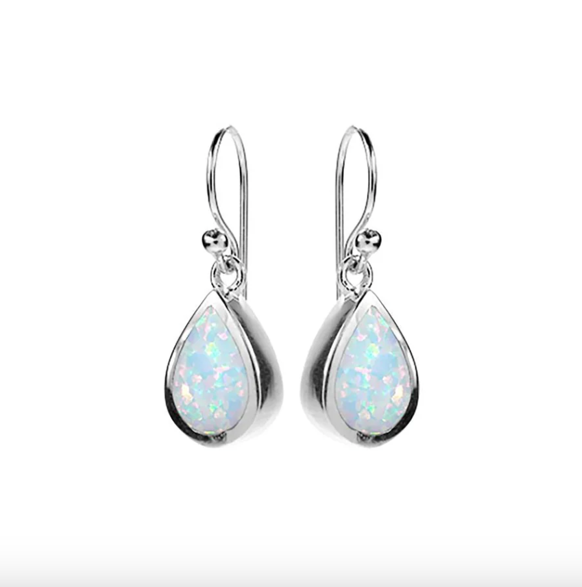 Kali Ma Diana Statement Chunky Teardrop White Opal Drop Earrings - Sterling 925 Silver