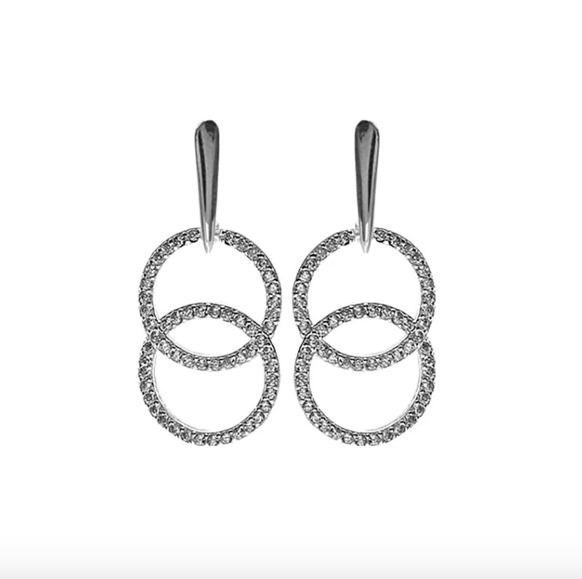 Kali Ma Davina CZ Overlapped Circles Bar Drop Earrings - Sterling 925 Silver