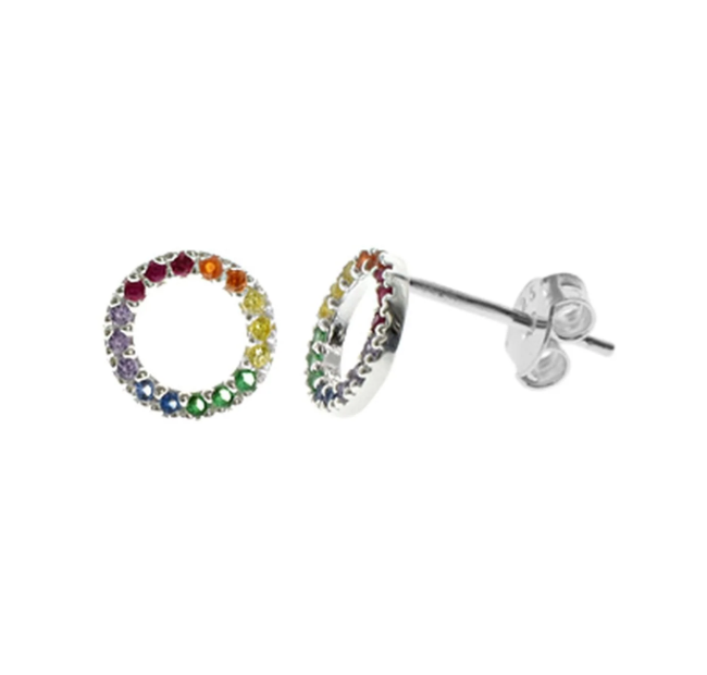 Kali Ma Callista 8mm Small Rainbow Circle Stud Earrings - Sterling 925 Silver