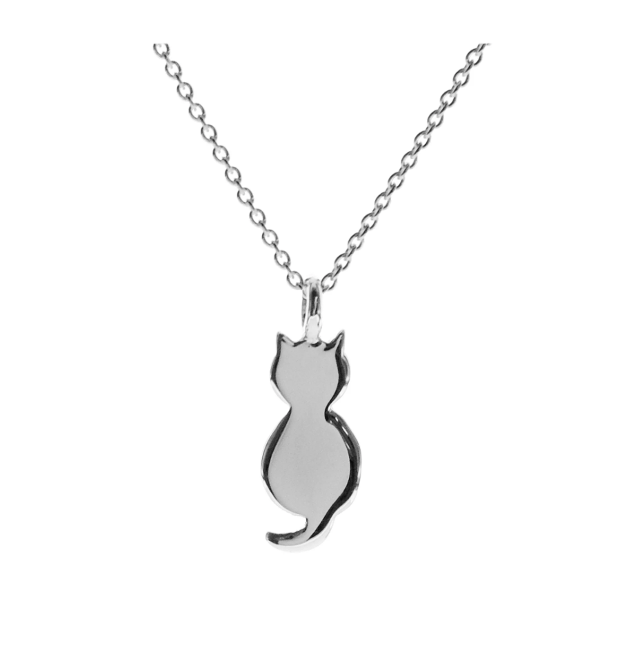 Kali Ma Matilda Shiny Silver Flat Sitting Cat Pendant - Sterling 925 Silver