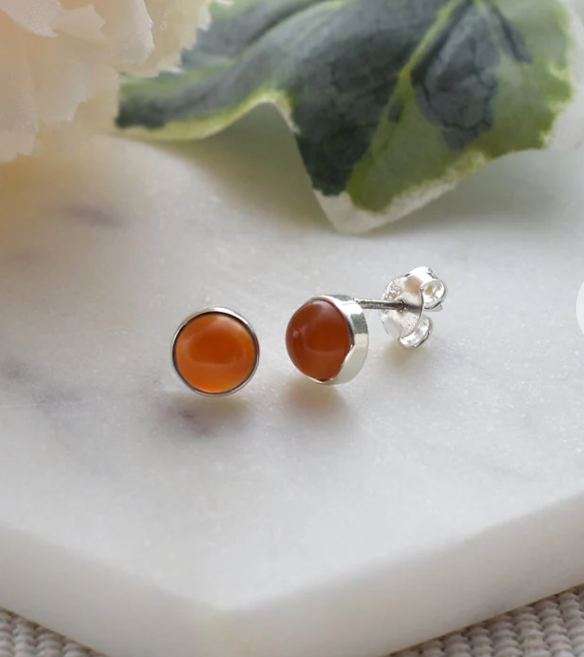 Kali Ma 7mm Samira Carnelian Gemstone Stud Earrings - Sterling 925 Silver