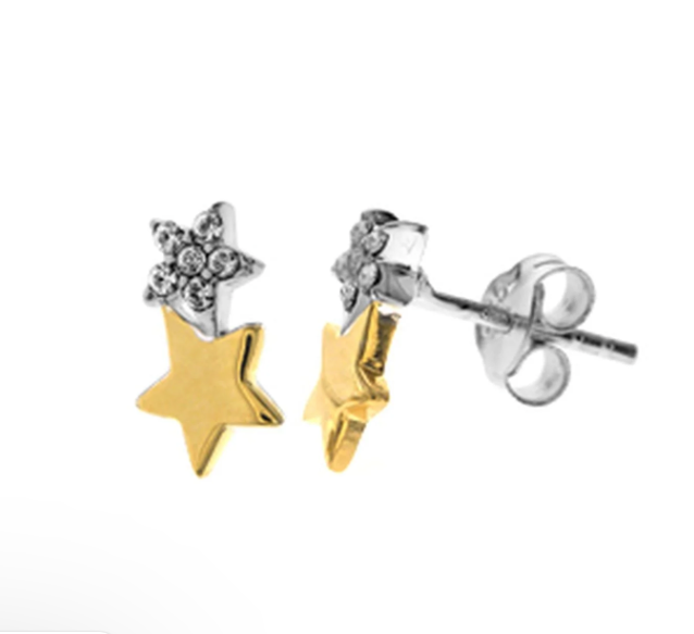 Kali Ma Carla Double Star CZ Crystal & Gold Studs - Sterling 925 Silver