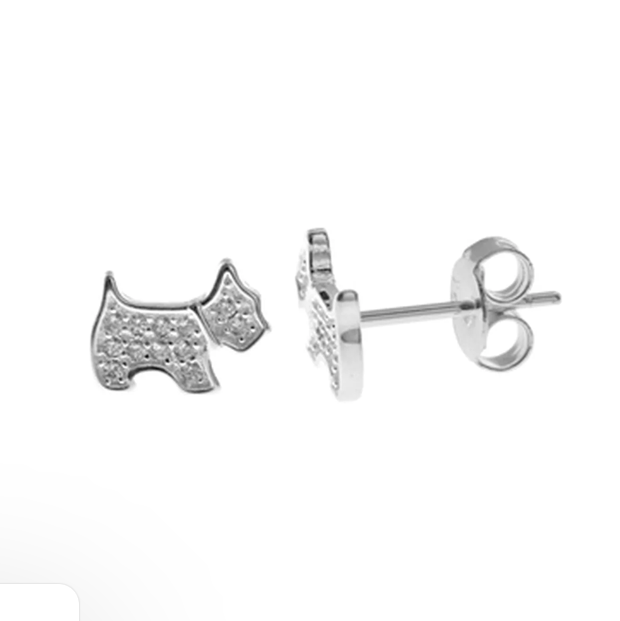 Kali Ma Allianna Pave CZ Crystal Westie Dog Stud Earrings - Sterling 925 Silver