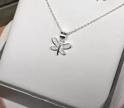 Kali Ma Alianna Small Sparkly Pave Dragonfly Necklace - Sterling 925 Silver