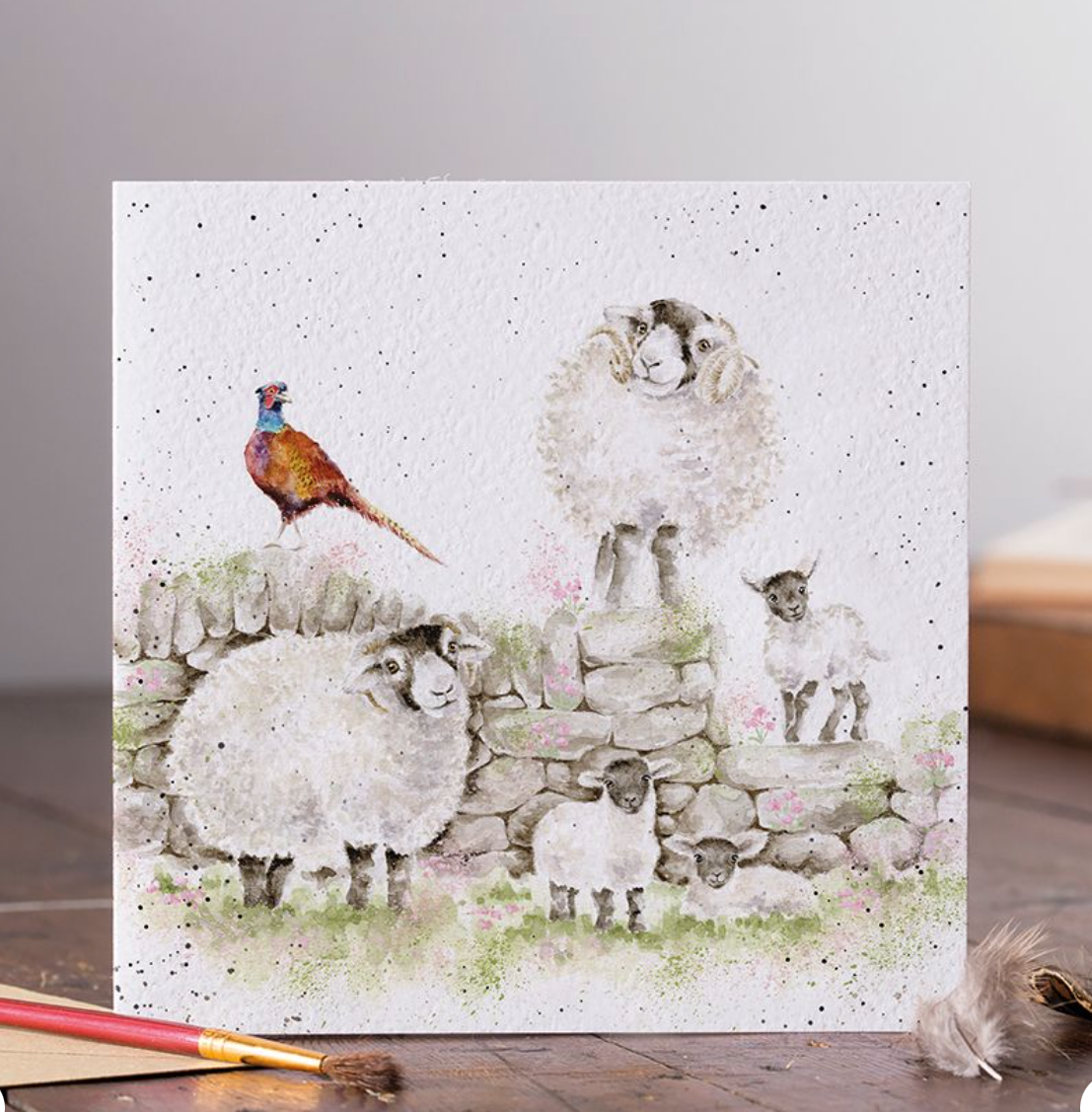 'Green Pastures' Sheep Blank Card - Wrendale Designs