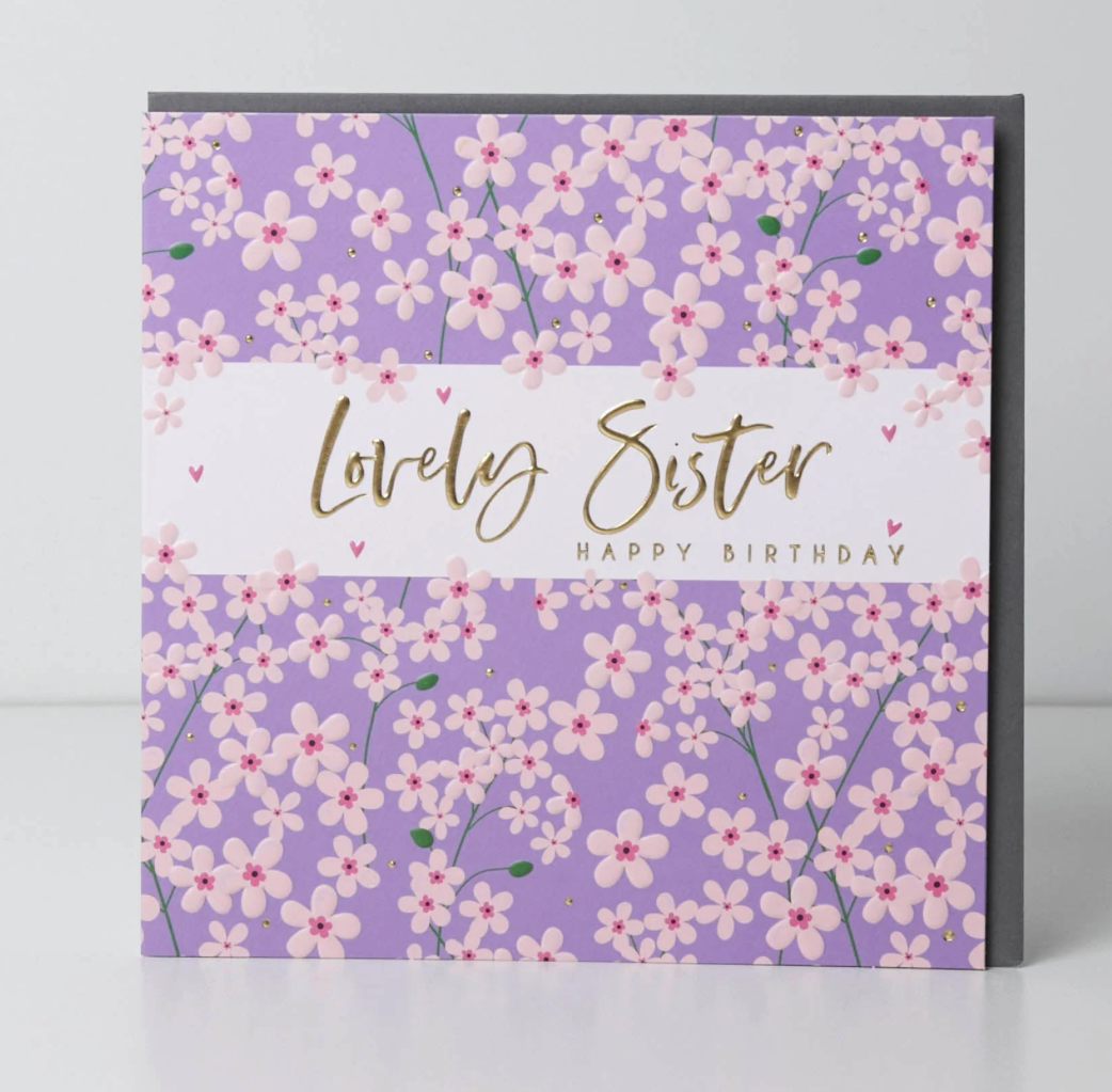 Belly Button Lovely Sister Birthday Daisy Floral Purple Card