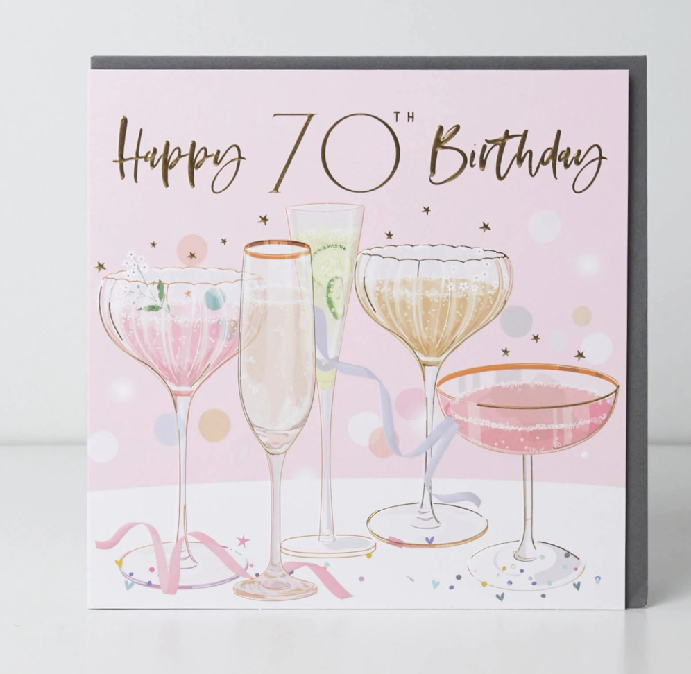 Belly Button 70th Birthday Cocktail Pink Card