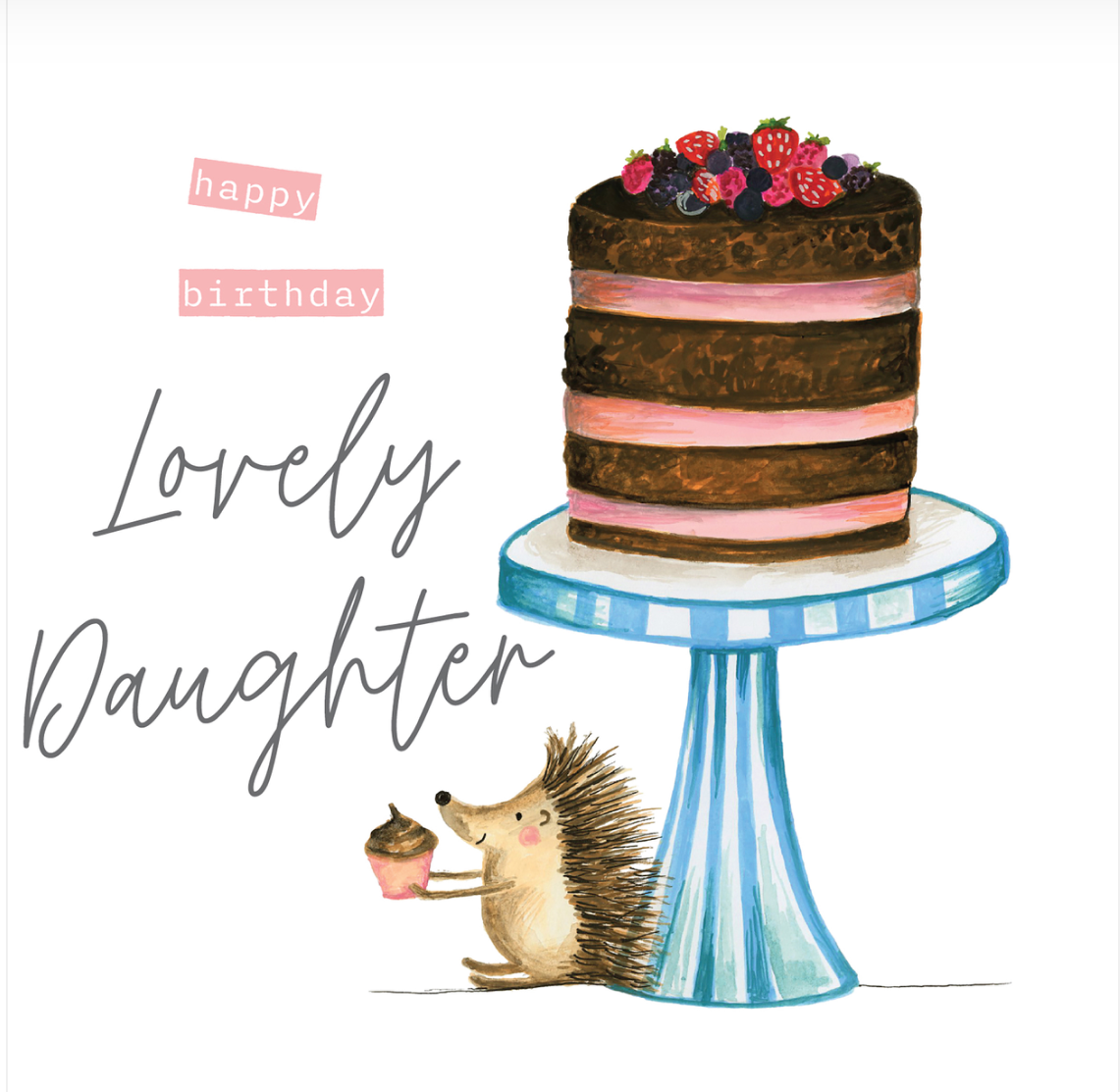 Janie Wilson - Daughter Happy Birthday Hedgehog & Cake SMALL Card