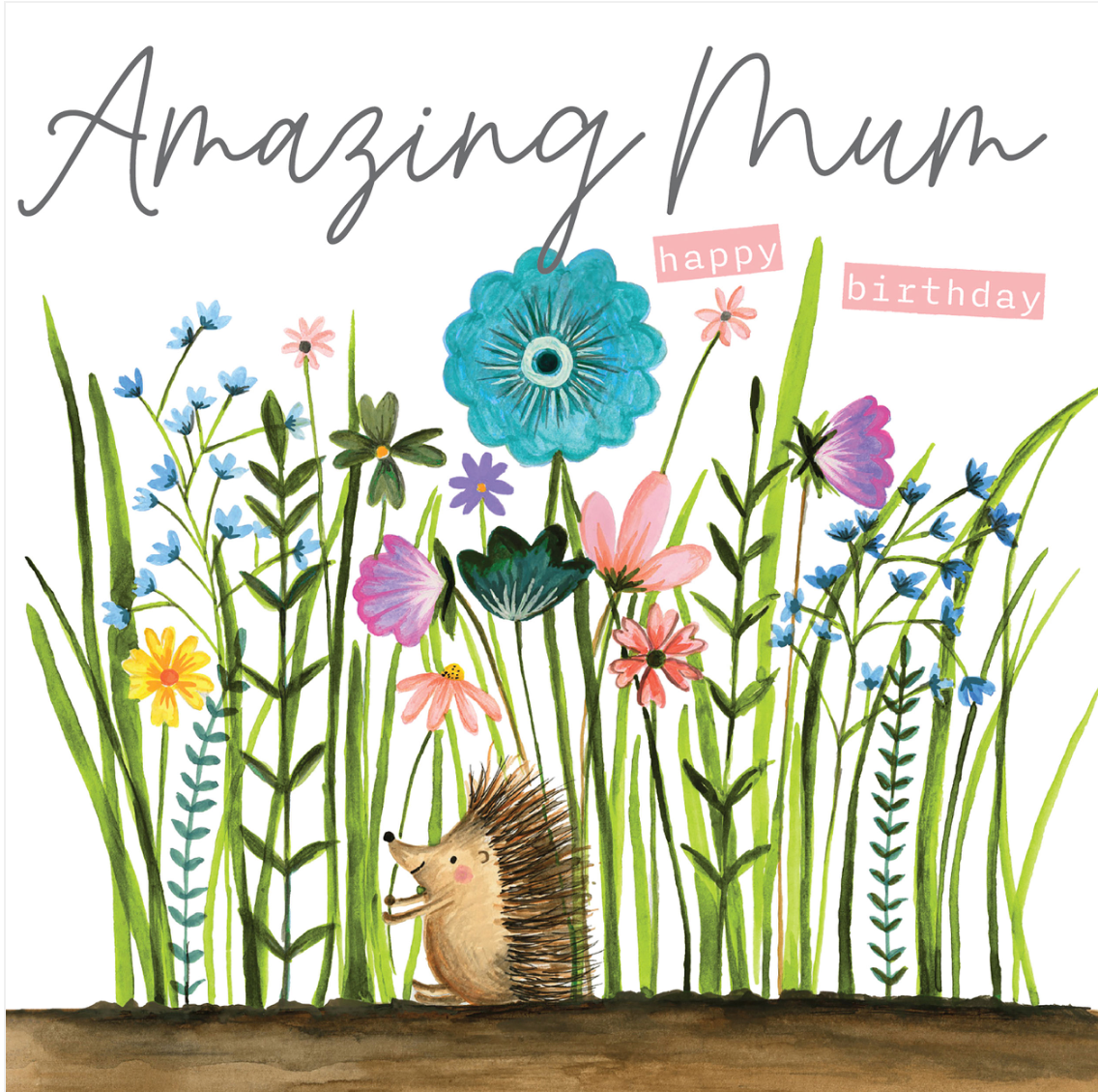 Janie Wilson - Amazing Mum Birthday Hedgehog in Flowers SMALL Card