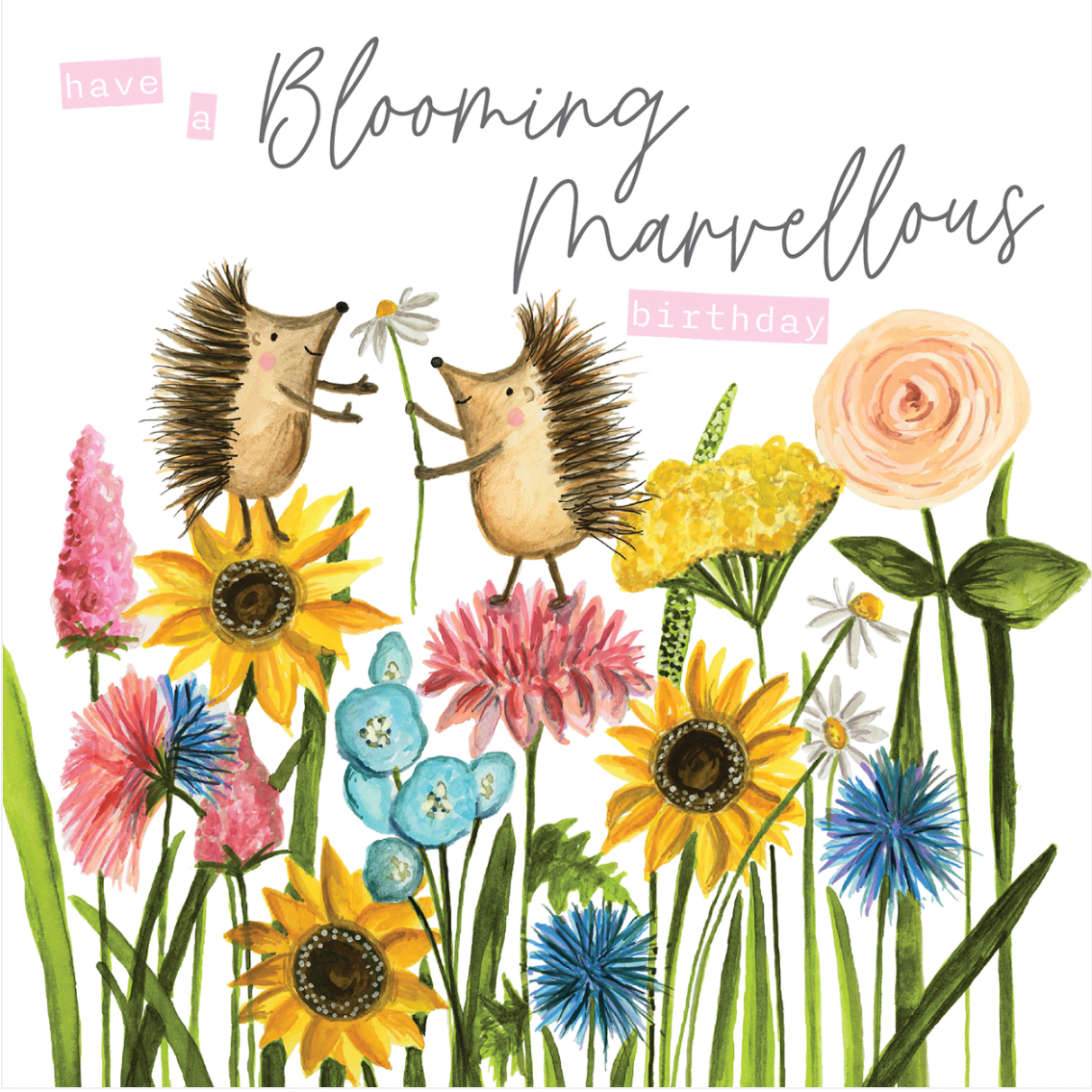 Janie Wilson -Blooming Marvellous Birthday Hedgehogs in Flowers SMALL Card