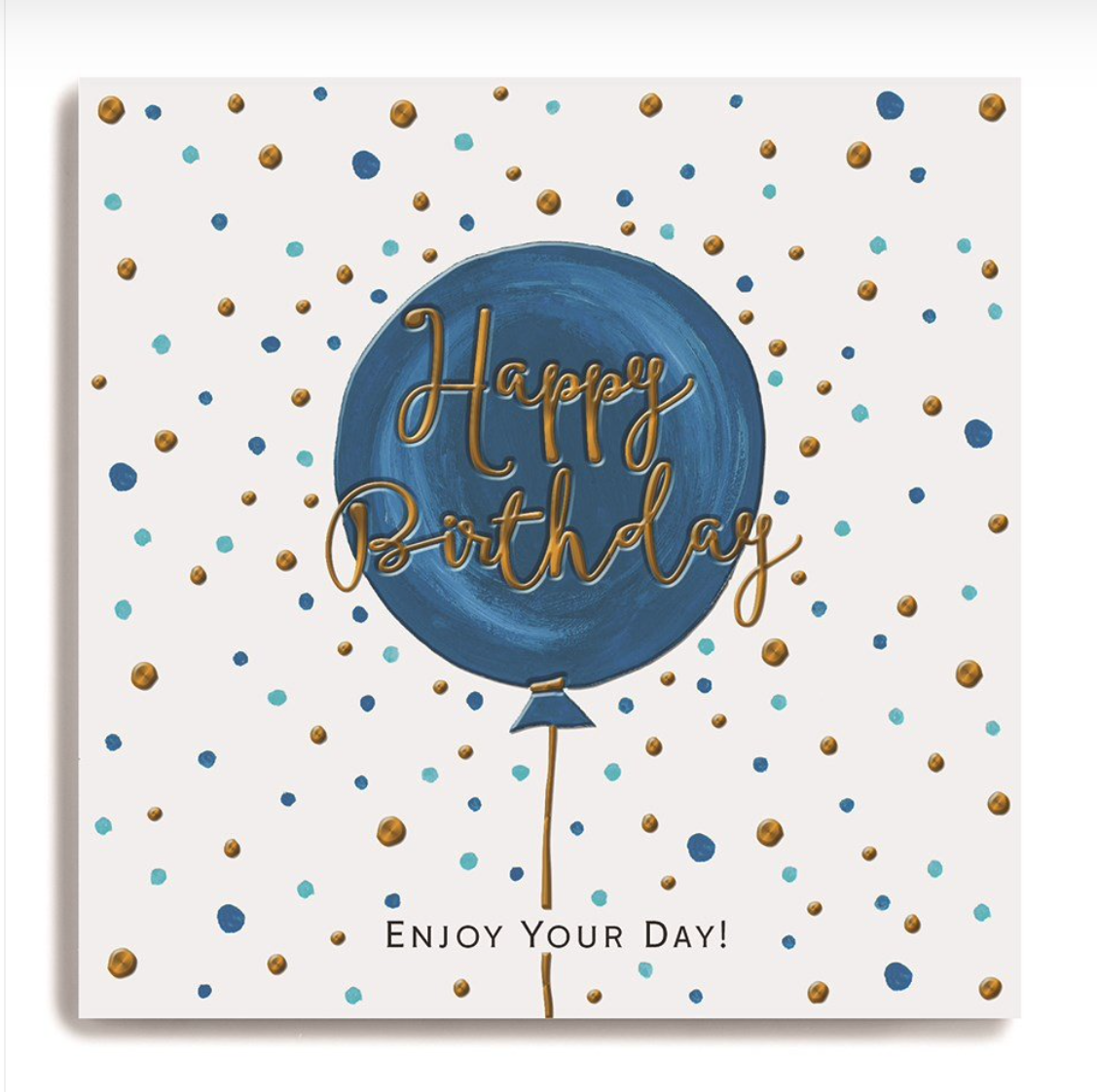 Janie Wilson -Happy Birthday Blue Balloon & Spots SMALL Card