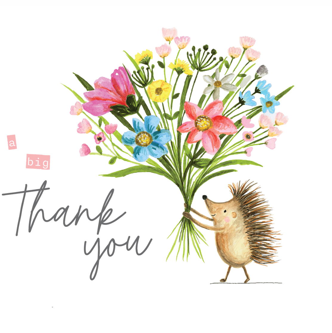 Janie Wilson - A Big Thank You - Hedgehog & Flower Bouquet SMALL Card