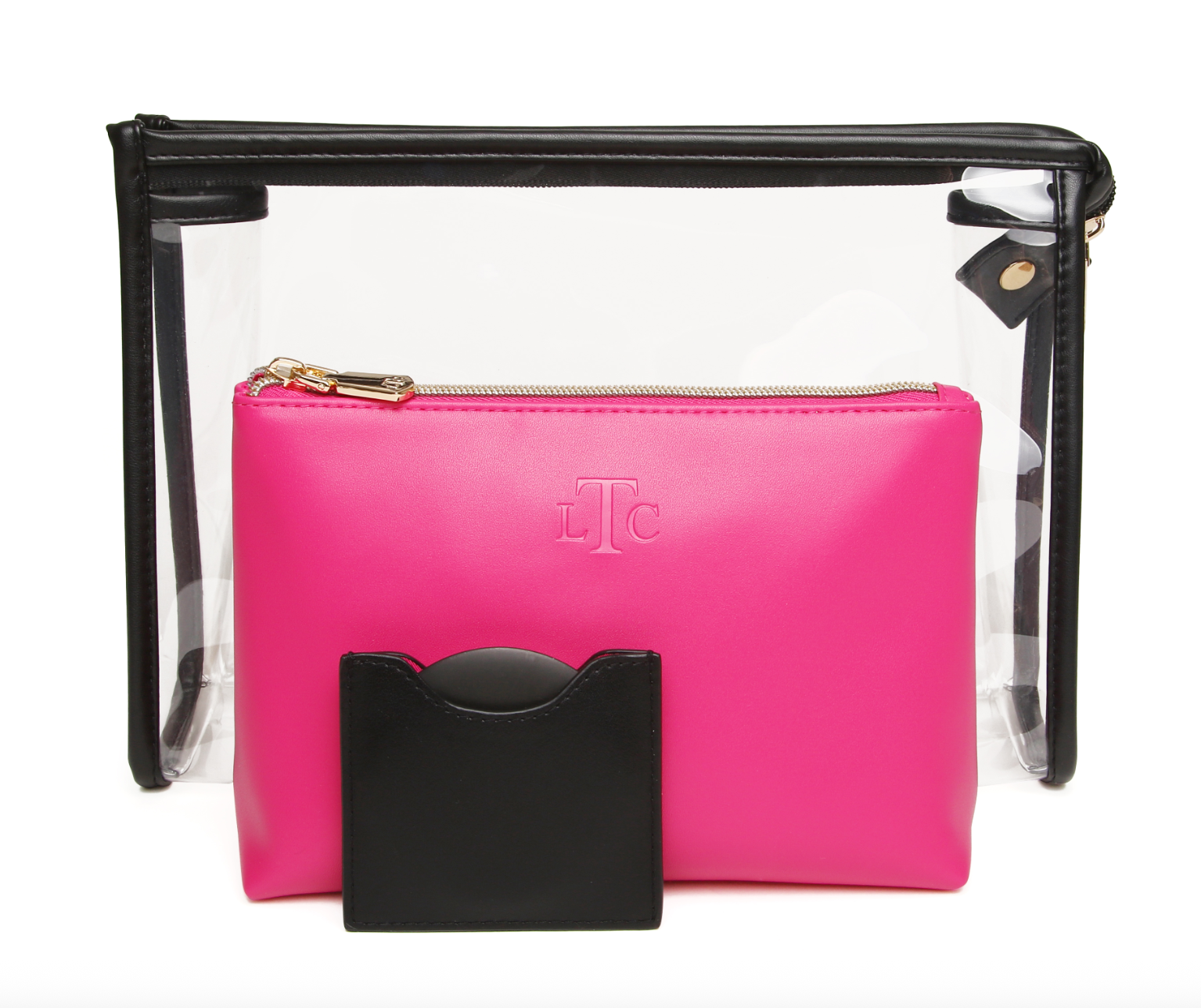 Fuchsia Pink & Black 3 Piece Beauty/Make Up Case Set -The London Train Case Company