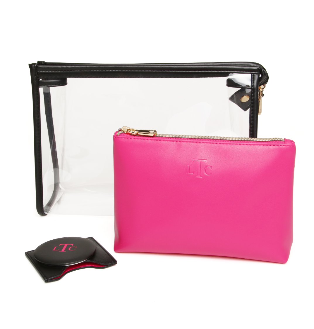 Fuchsia Pink & Black 3 Piece Beauty/Make Up Case Set -The London Train Case Company