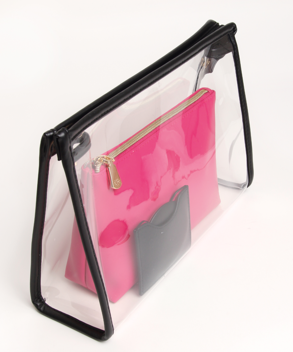 Fuchsia Pink & Black 3 Piece Beauty/Make Up Case Set -The London Train Case Company