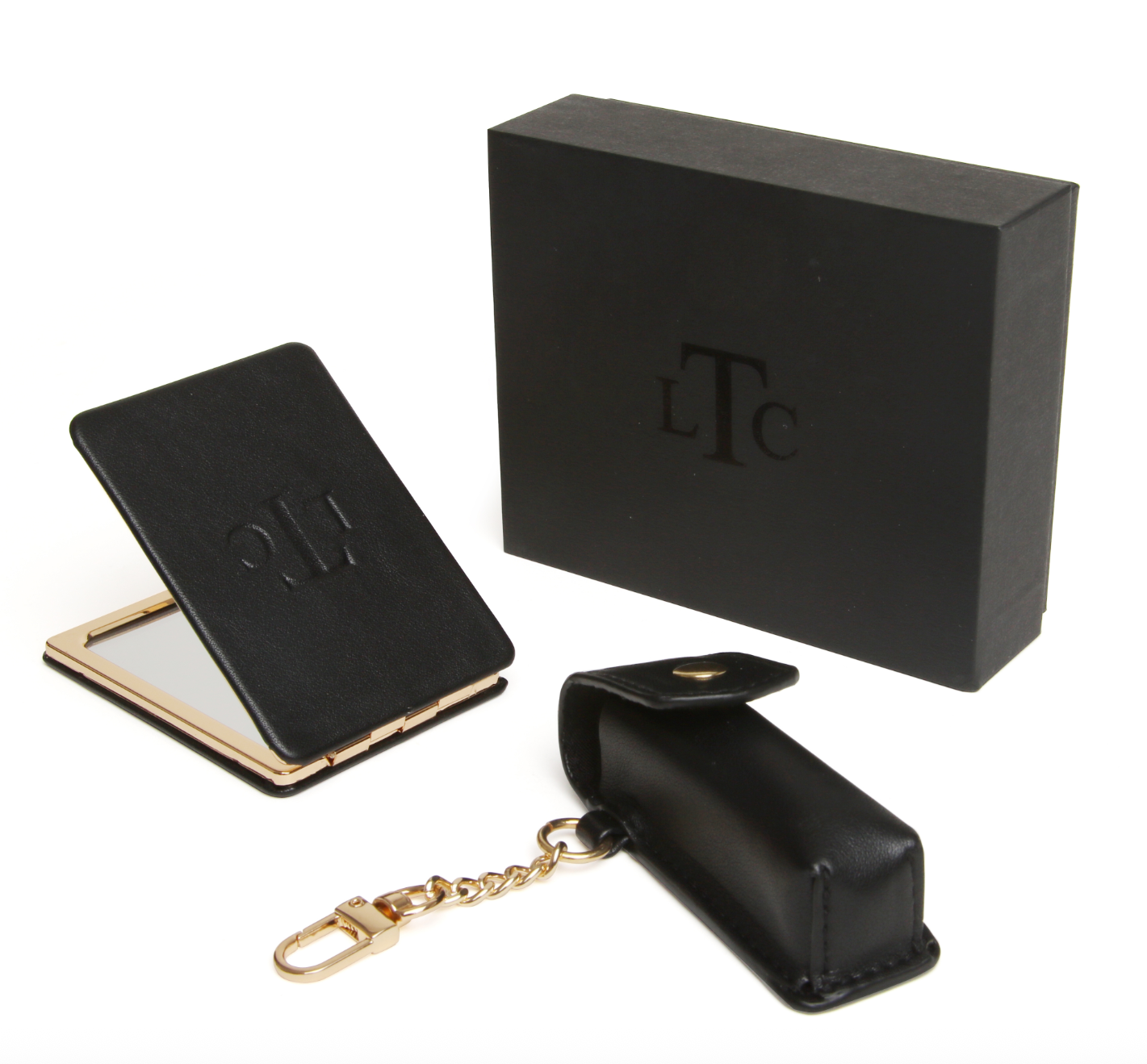 The London Train Case Company - Mirror & Lipstick Case Gift Set - Black