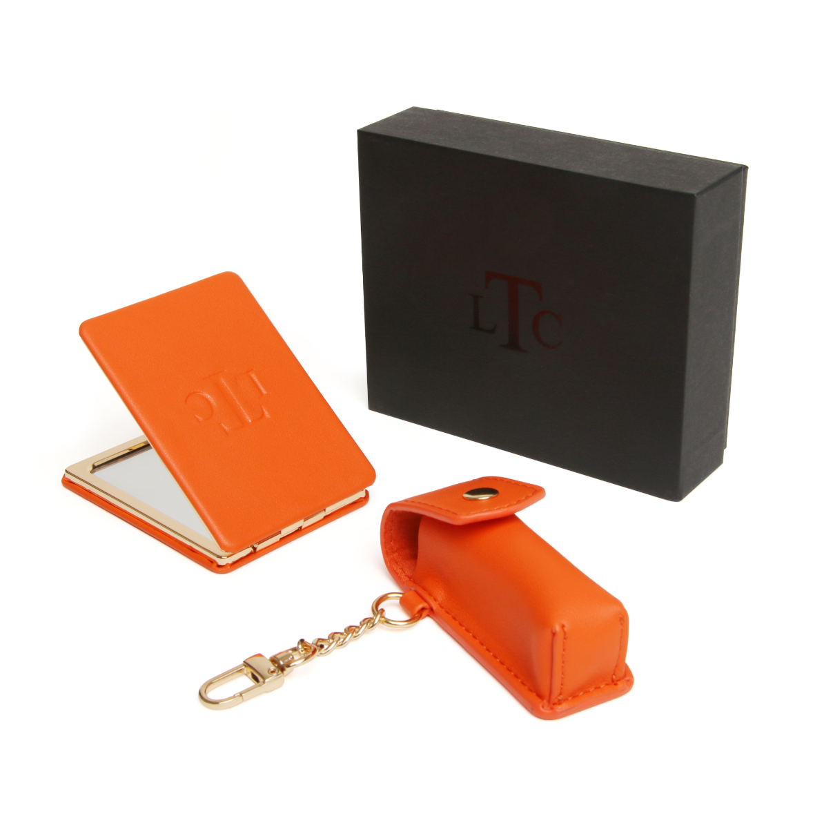 The London Train Case Company - Mirror & Lipstick Case Gift Set - Orange