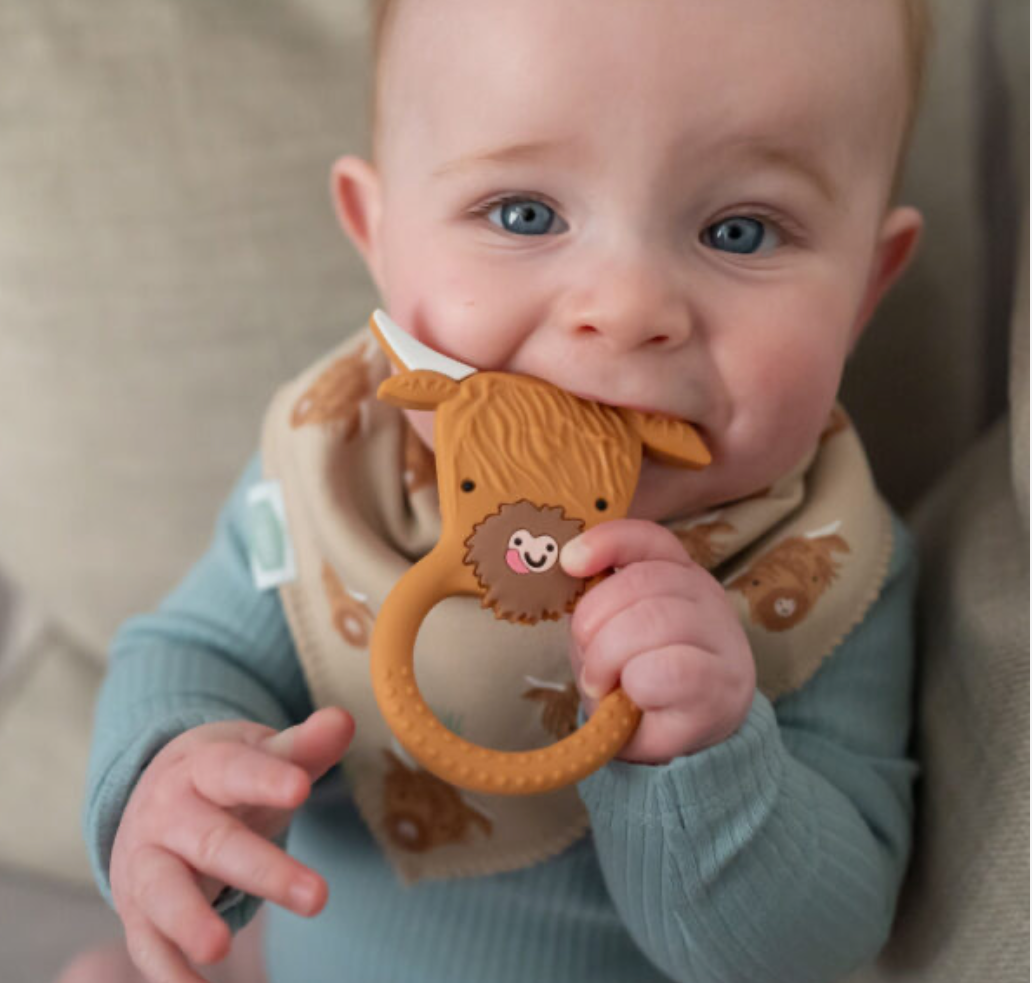 Ziggle Highland Cow Print Dribble Bib - Beige