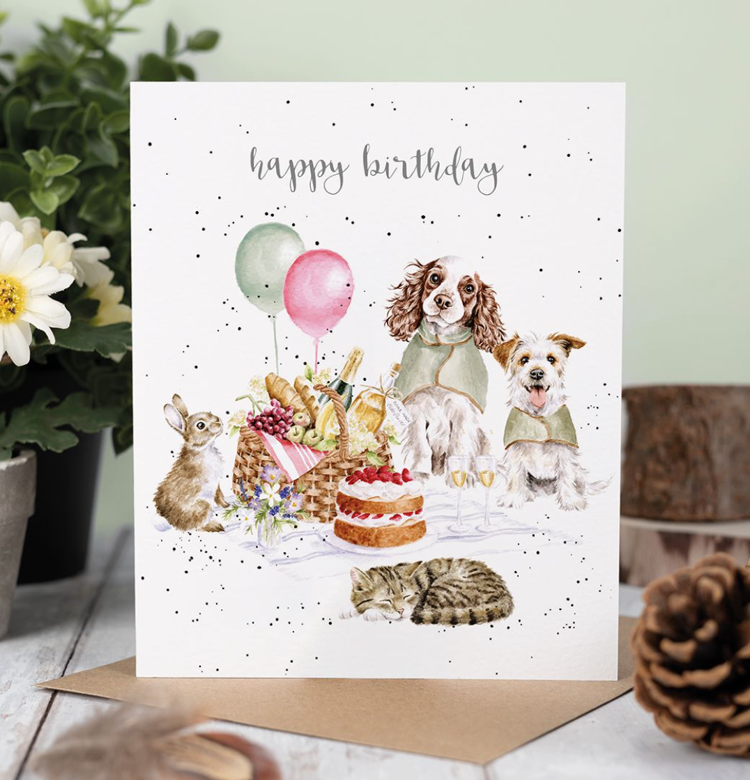 'The Hoppy Picnic' Rabbit Cat & Dog Birthday Card - Wrendale Designs