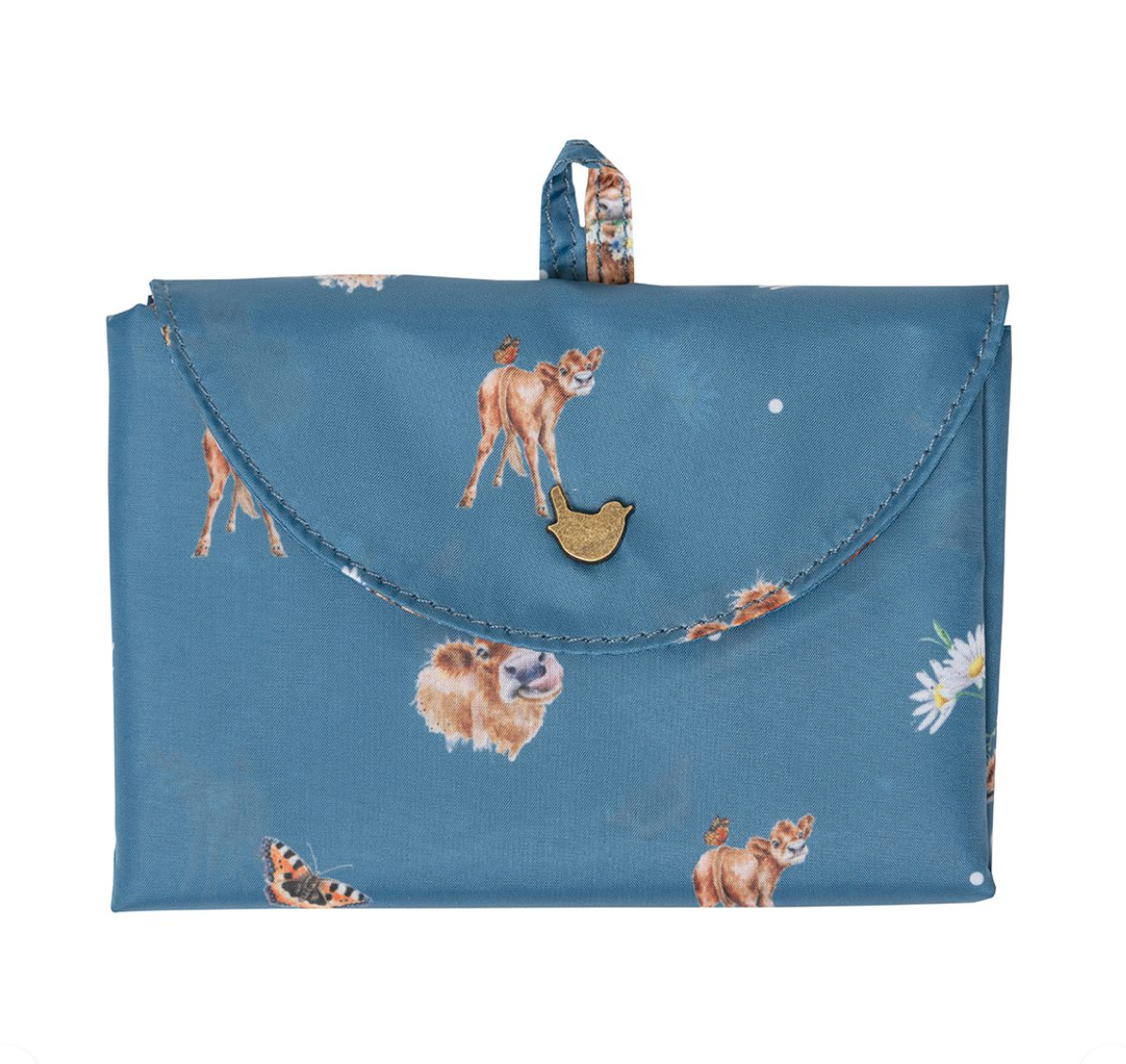 'Farmyard Friends' Cows Blue Fold Up Shopping Bag - Wrendale Designs