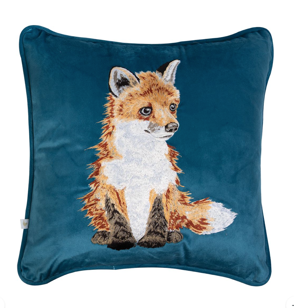 'Daydreamer' Fox Embroidered Cushion Teal - Wrendale Designs