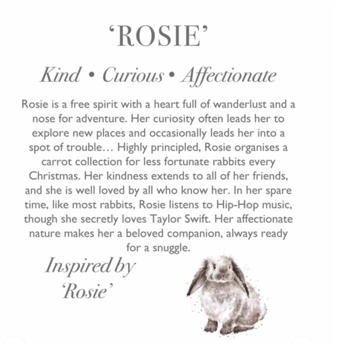 Rosie - Rabbit Character Small Plush Toy - Wrendale Designs