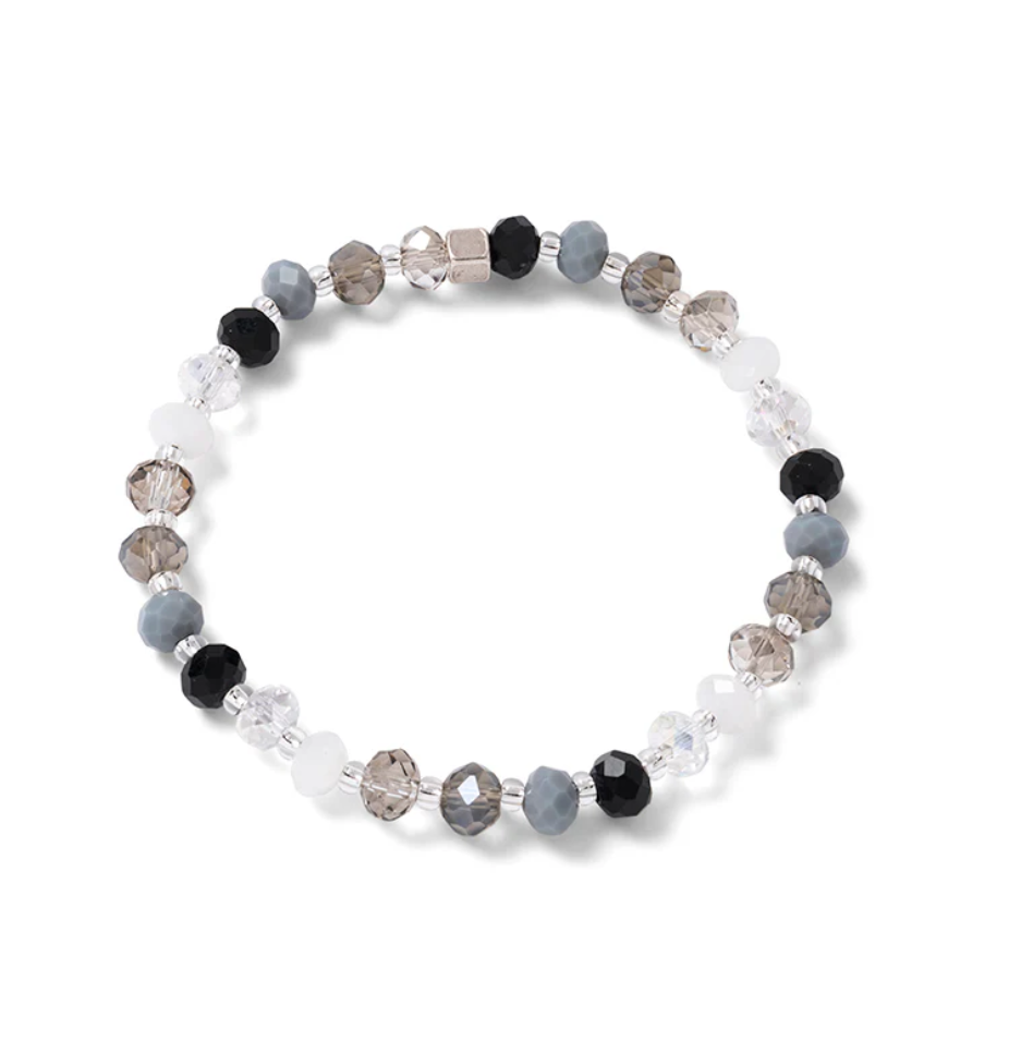 Carrie Elspeth Stellar Crystal Beaded Stretch Bracelet - Black/Grey Multi