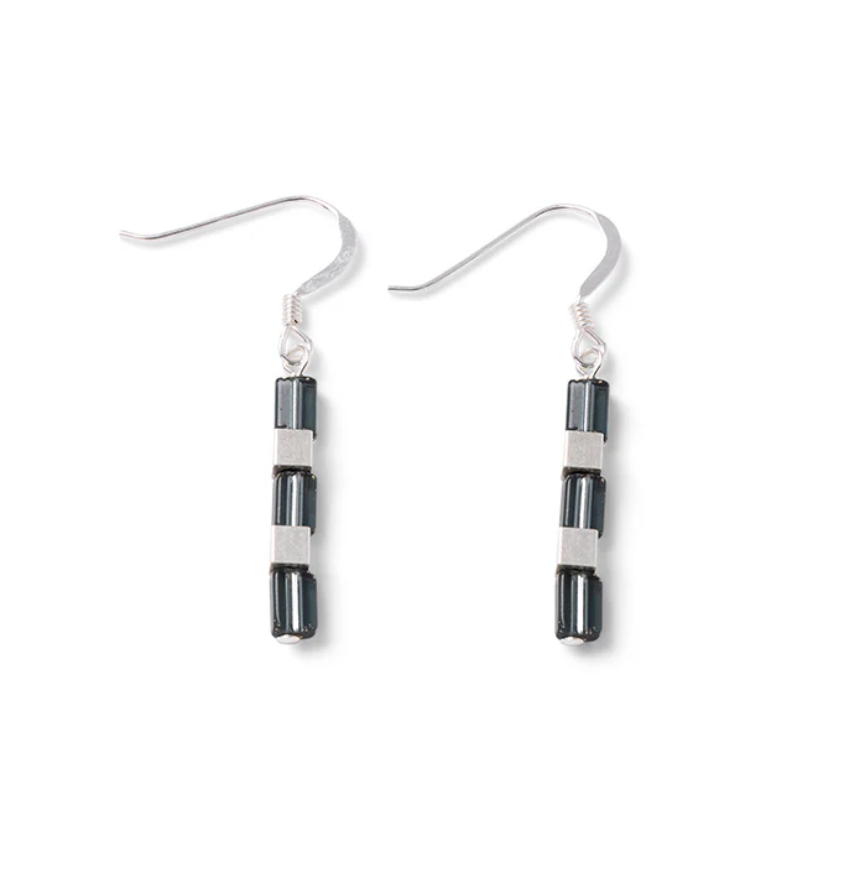 Carrie Elspeth Graphite Gleam Sterling Silver Drop Earrings - Charcoal Grey/Silver
