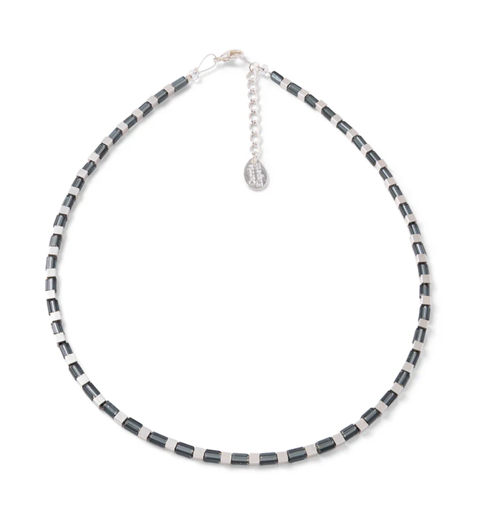 Carrie Elspeth Graphite Gleam Beaded Full Necklace - Charcoal/Silver