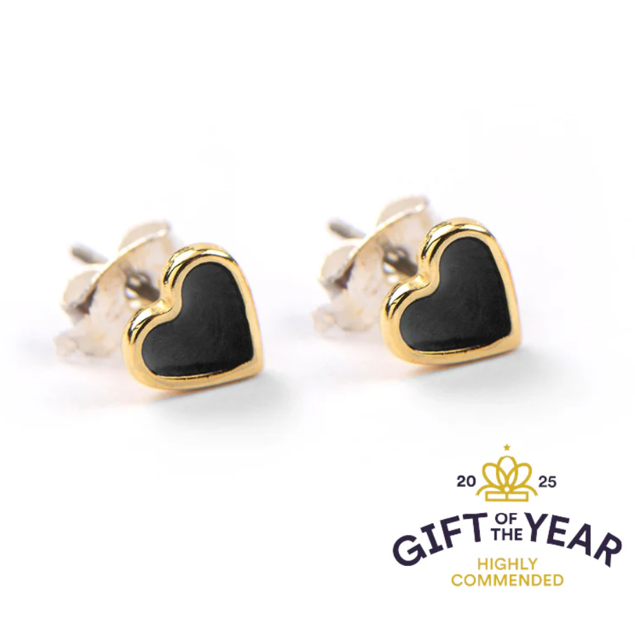 Carrie Elspeth Enamel Heart Gold Stud Earrings - Black