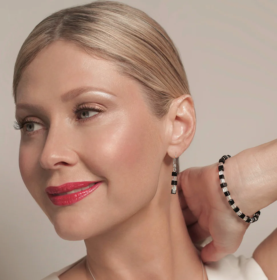 Carrie Elspeth Monochrome Geo Beaded Drop Earrings - Black/White