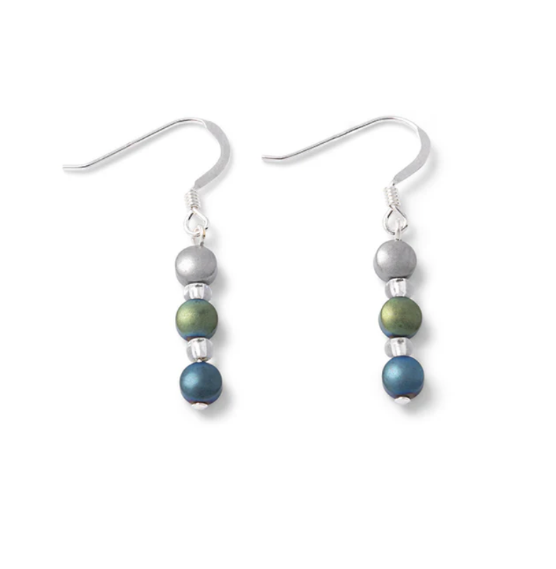 Carrie Elspeth Constellation Beaded Drop Earrings - Metallic Green/Blue/Silver