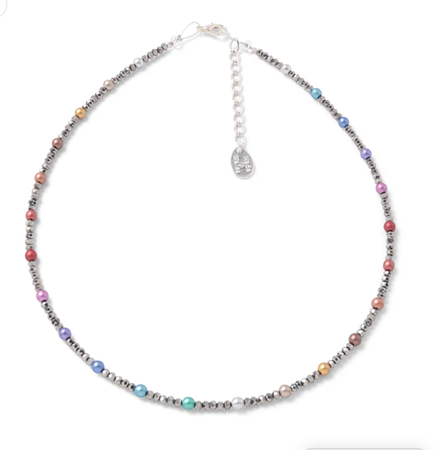 Carrie Elspeth Pearl Rainbow Crystal Beaded Full Necklace - Multi/Silver Sparkle