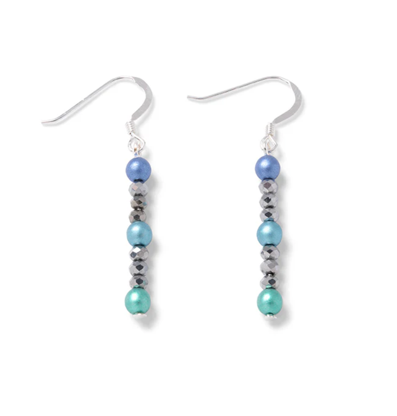 Carrie Elspeth Pearl Rainbow Crystal Beaded Drop Earrings - Blue Mix