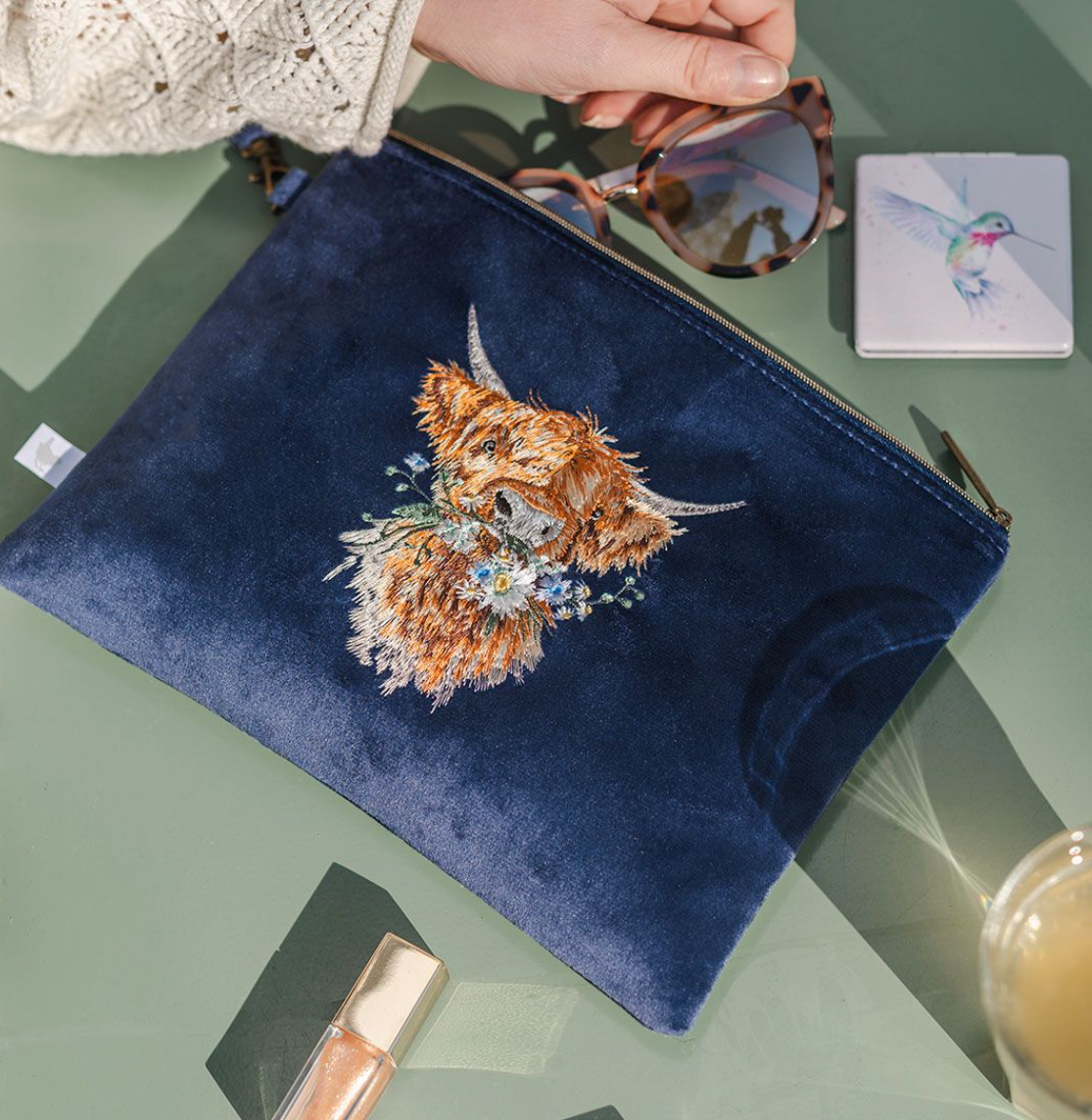 Wrendale Highland Cow Large Pouch - Navy