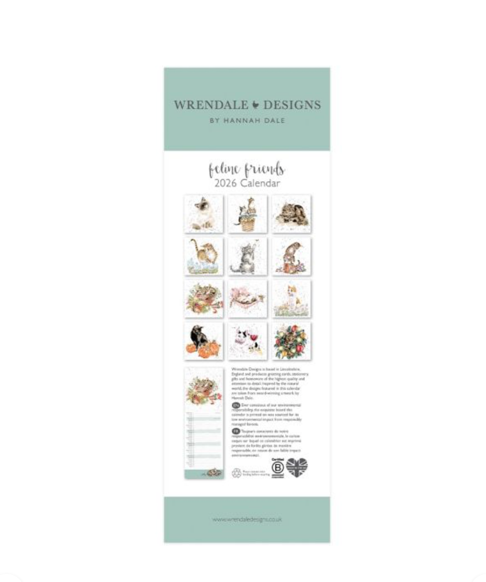 Wrendale 'Feline Friends' Cat Calendar 2026 Slim