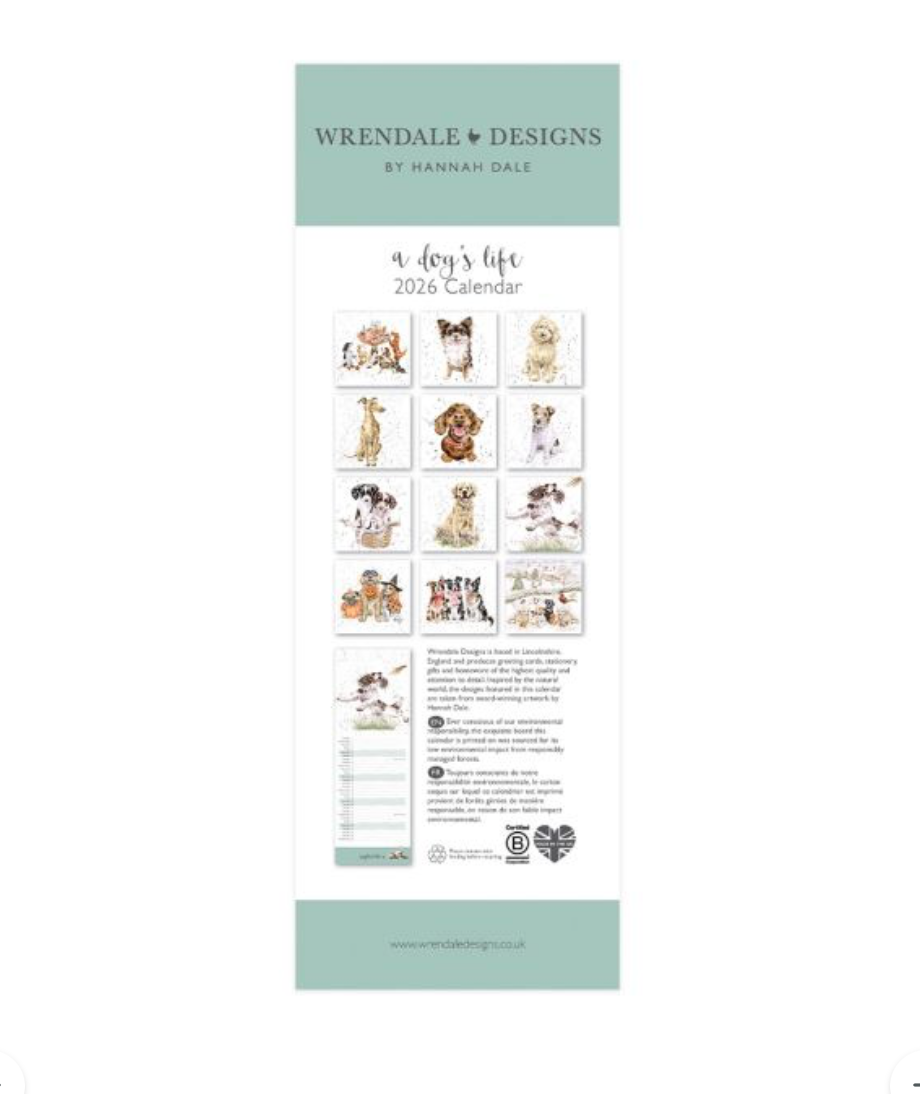 Wrendale 'A Dog's Life' Dog Calendar 2026 Slim