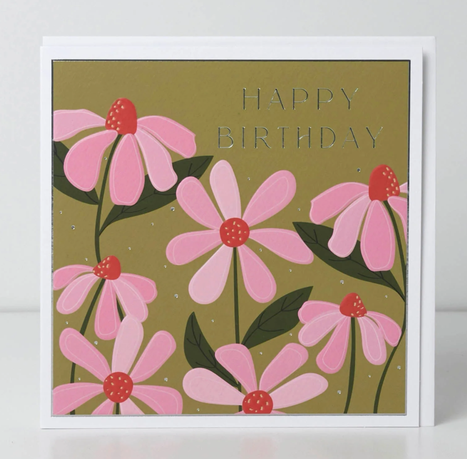 Belly Button Happy Birthday Green & Pink Floral Card