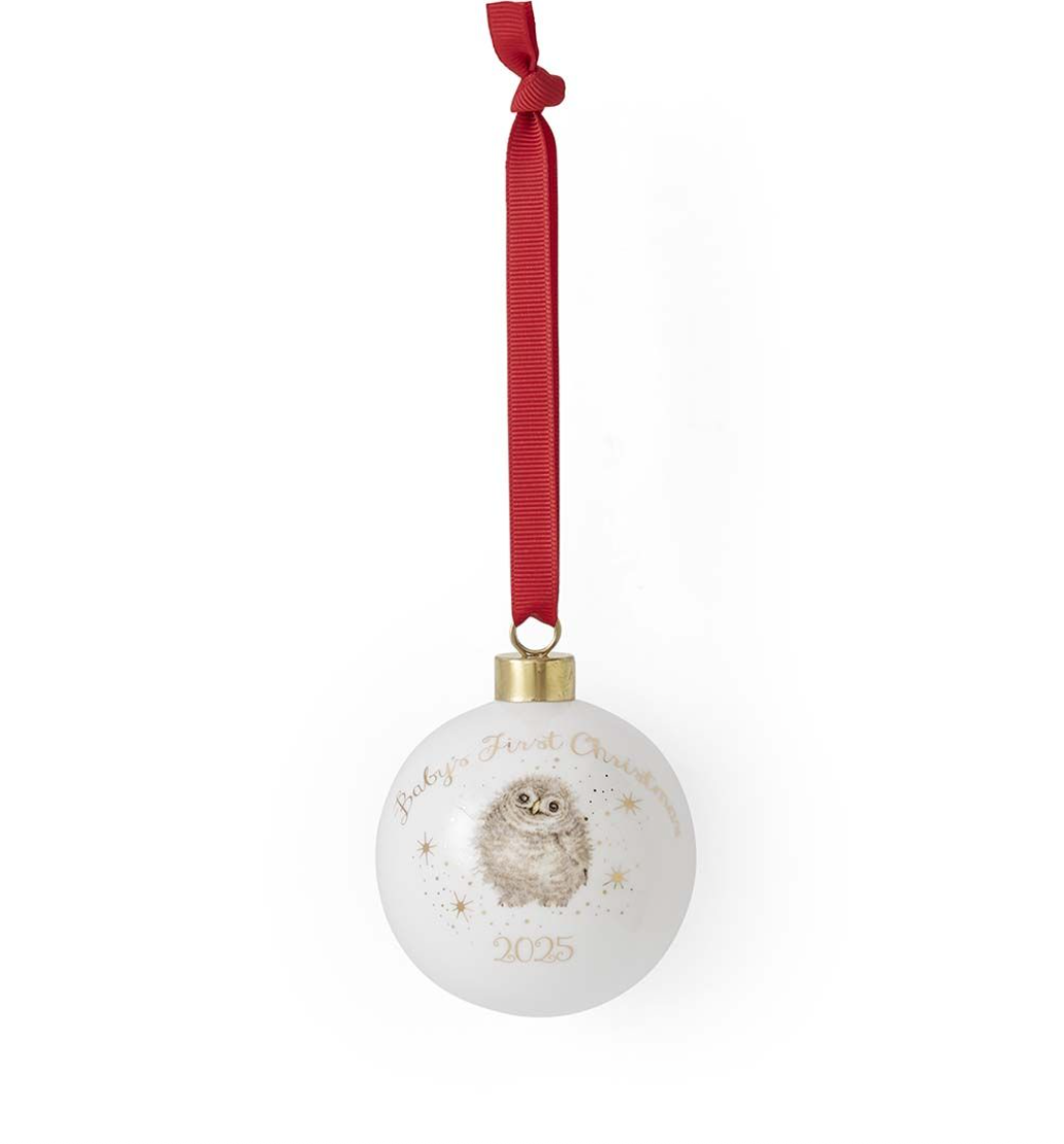 Wrendale LIMITED EDITION 2025 'Baby's First Christmas' Owl Christmas Bauble - Gift Boxed