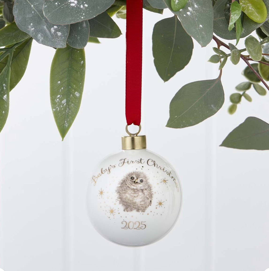Wrendale LIMITED EDITION 2025 'Baby's First Christmas' Owl Christmas Bauble - Gift Boxed