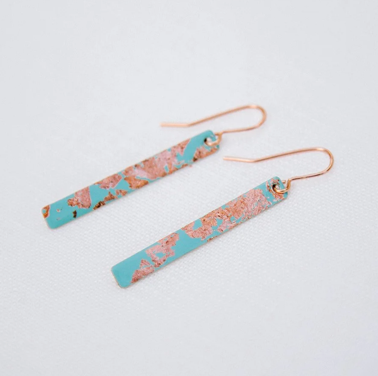Copper Bee - Copper Glow & Enamel Slim Bar Earrings - Turquoise/Gold