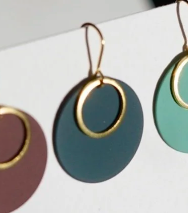 Copper Bee - Colour Disc & Brass Hoop Earrings - Navy/Gold