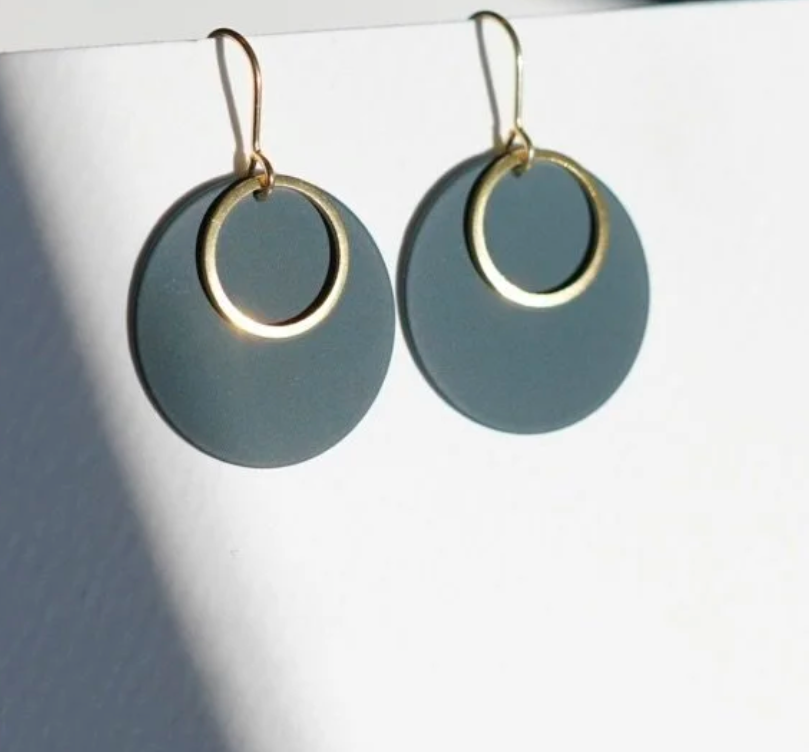 Copper Bee - Colour Disc & Brass Hoop Earrings - Navy/Gold