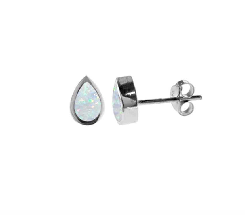 Kali Ma Sterling Silver Diana 7mm Teardrop White Opalique Stud Earrings