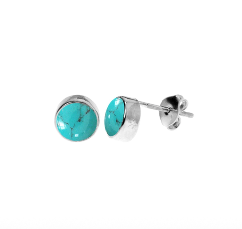 Kali Ma Sterling Silver Samira Plain Round 6mm Turquoise Stud Earrings